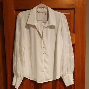 Soft Surroundings White Puff Sleeve Button Down Shirt